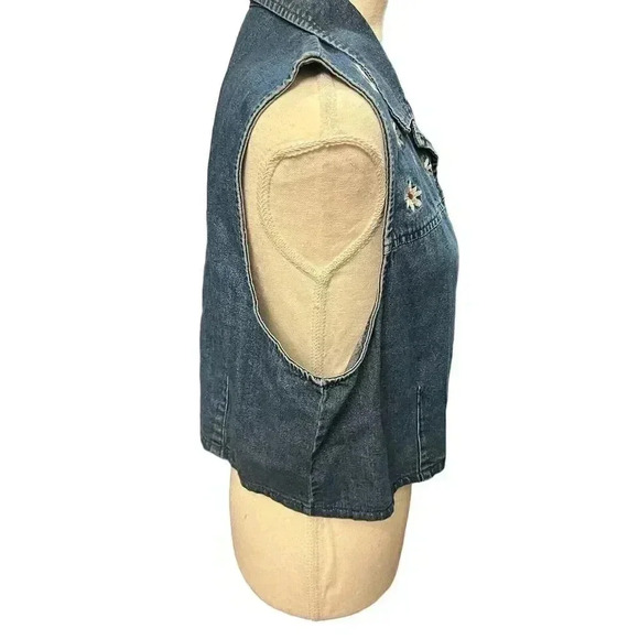Bobbie Brooks Vintage Denim Vest Y2K Embroidered Floral Button Down Cotton Large - Picture 3 of 9